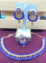 Blue And Gold Adorable Diamond Studded Necklace Design